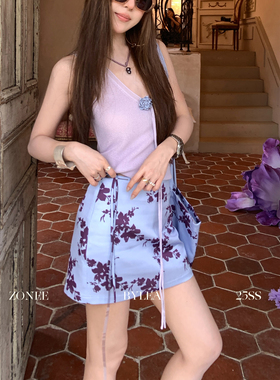 ZONEE/LEA宋亦雯 purple forest紫色雨林 高腰印花短裙A字半身裙