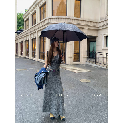 ZONEE/LEA宋亦雯 风格焦点 法式原创针织吊带连衣裙女气质长裙子