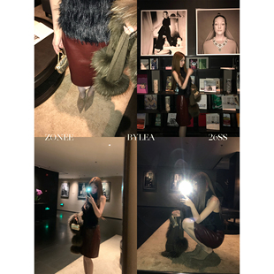 ZONEE/LEA宋亦雯 优雅小猫 法式复古内里加绒酒红色PU半身裙女