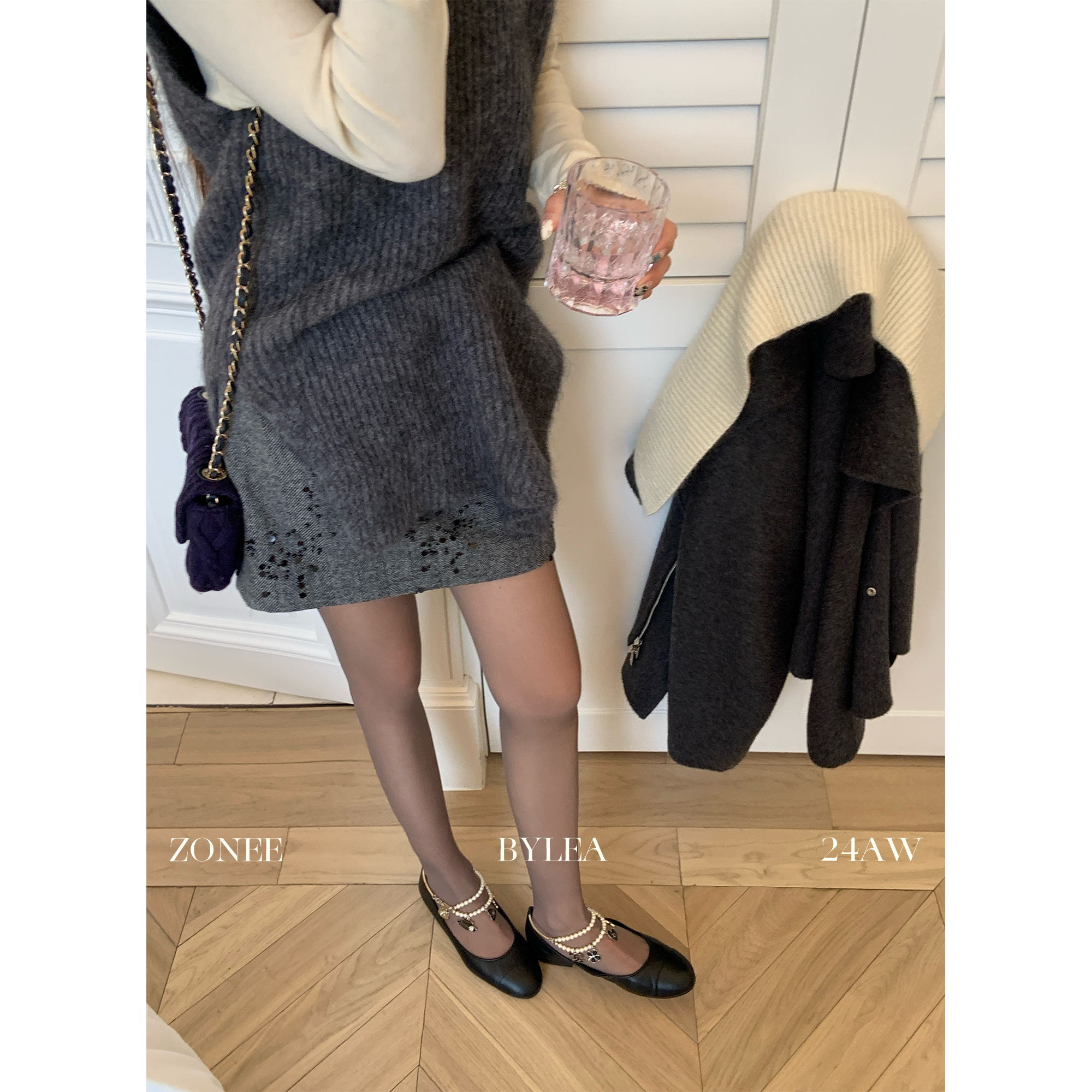 ZONEE/LEA宋亦雯 高智感女主原创设计复古100羊毛半身裙女a字短裙