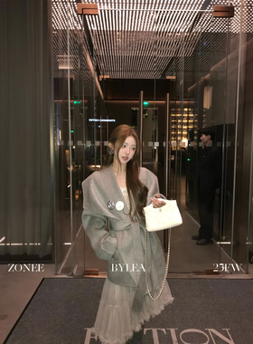 ZONEE/LEA宋亦雯 不常规优雅 法式羊毛羊绒宽松灰色毛呢大衣外套