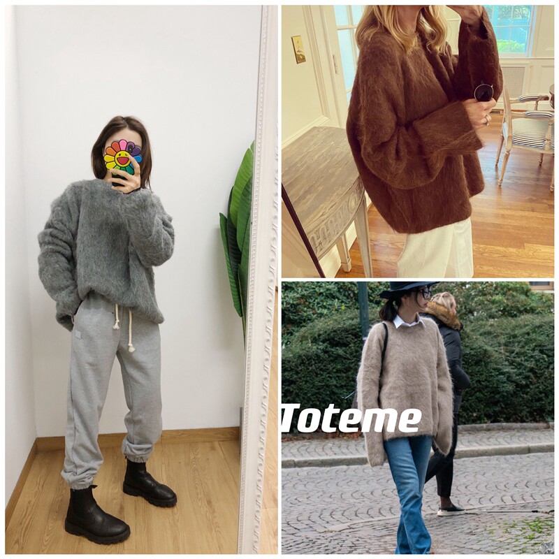 少量现货 23秋冬买手tote赵露思深灰色慵懒风羊驼毛针织套头毛衣