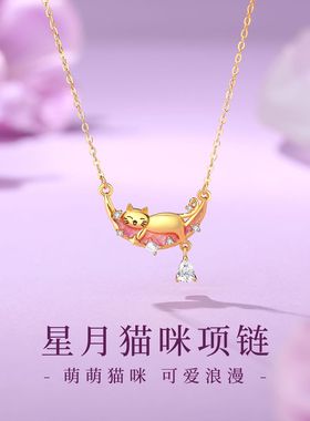 s925纯银摸鱼猫项链女小众轻奢百搭高级锁骨链送女友闺蜜生日礼物