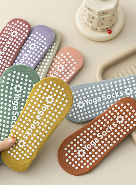 防滑瑜伽袜子女游乐园蹦床健身运动棉袜四季普拉提点胶薄款地板袜