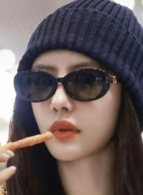 蔡文静同款复古椭圆偏光墨镜