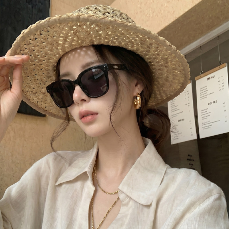 【93】方圆脸gm百搭大框墨镜女显脸小太阳镜防紫外防晒熊猫拼接色