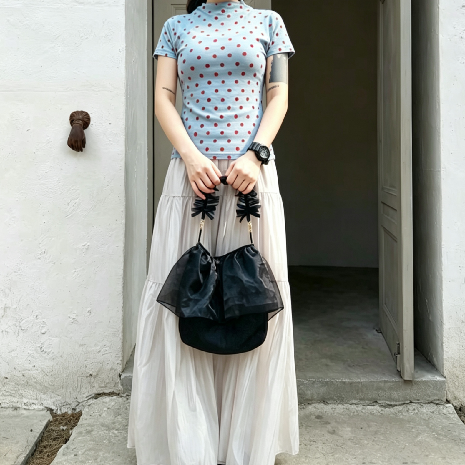 杜九月原创小众设计甜酷黑色网纱蝴蝶结小包纯欲风百搭斜挎腋下包