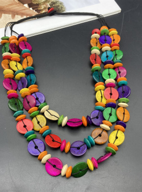 波西米亚彩色手工串珠复古项链