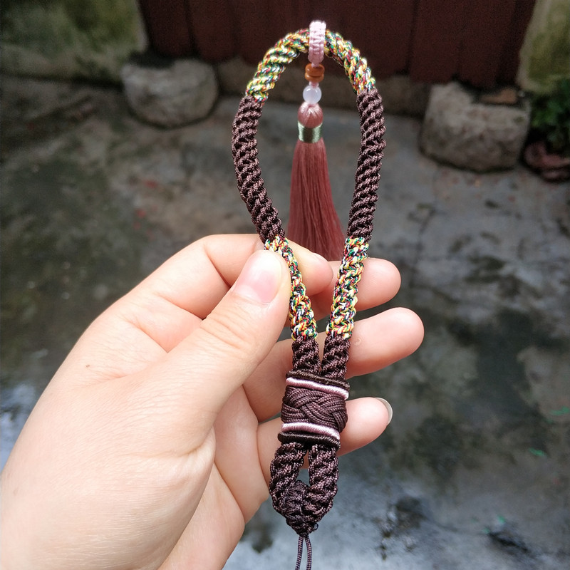 手工编制文玩翡翠和田玉弹弓挂绳图片
