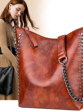 质感软皮女包2021新款时尚链条单肩包铆钉托特包ladies bags sets