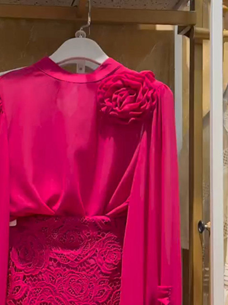 FASHIONABLE TEMPERAMENT SHIRT WOMENS 2025 EARLY SPRING DESIGN SENSE NICHE THREE-DIMENSIONAL FLOWER PUFF SLEEVES TO REDUCE AGE AND VERSATILE CHIFFON SHIRT