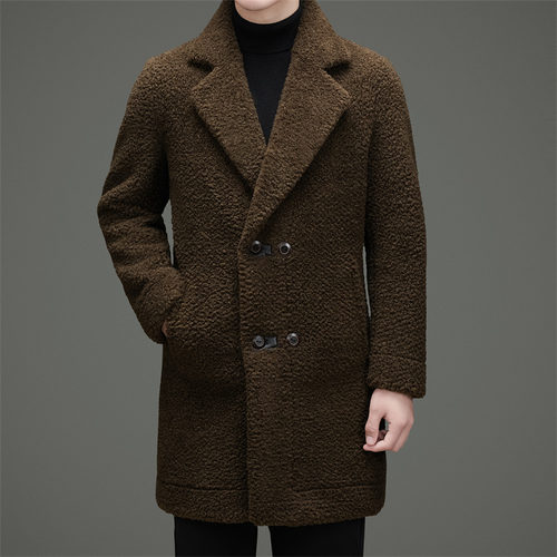 秋冬保暖含羊毛男士中长款大衣
