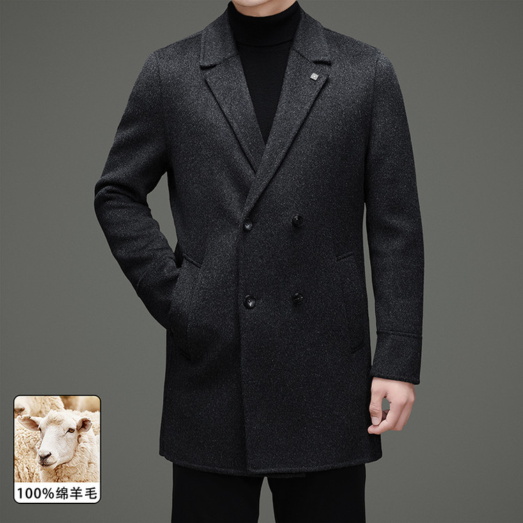秋冬男士纯羊毛双面呢长款大衣