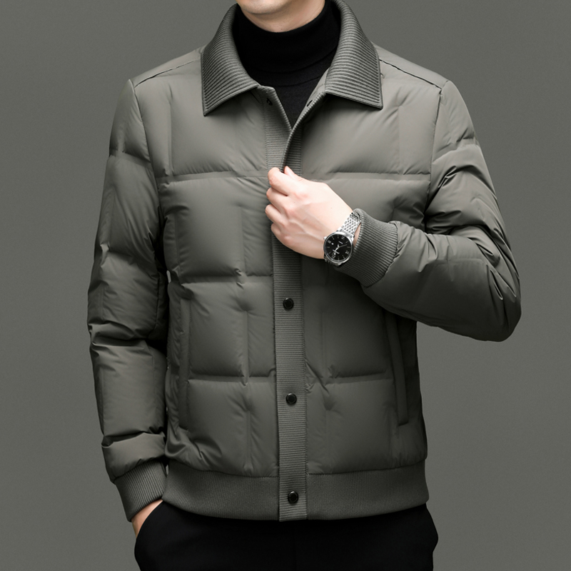 冬季男士轻薄短款翻领鸭绒羽绒服