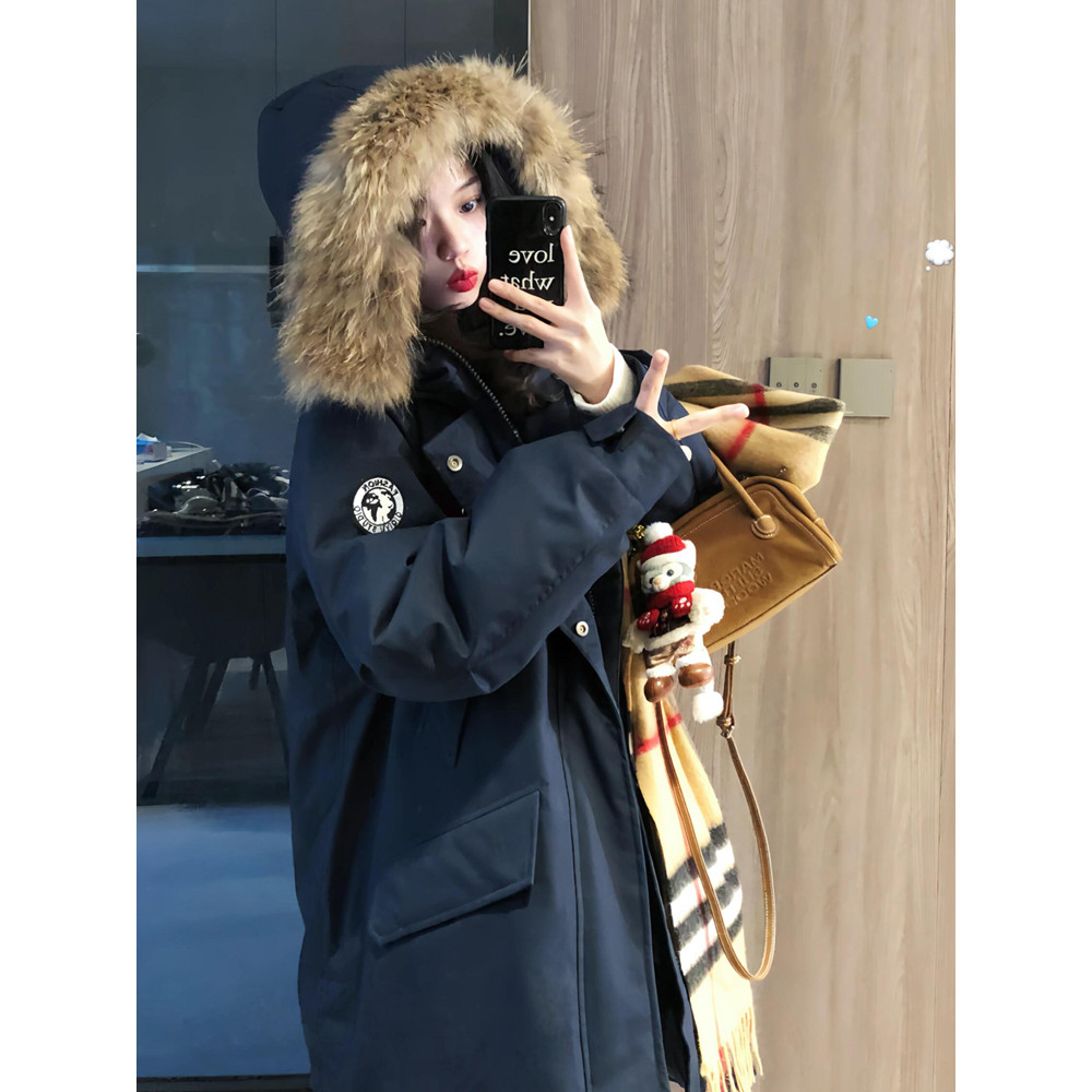 长款工装棉服女2025冬季新款学院风小个子高级情侣大毛领棉衣外套