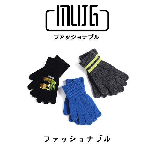 2025新款三双装儿童手套侏罗纪秋冬保暖防寒针织毛线分指手套