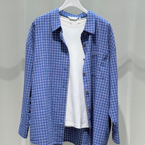 商场同款2026春季新品miu系法式复古长袖格子蓝色衬衫女4H3120311