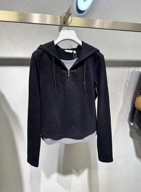 伊折扣商场同款2025秋新品百搭灰色套头连帽针织衫毛衣1GA201401