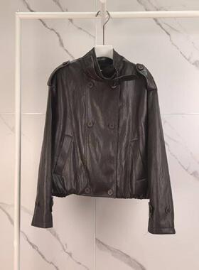 MM商场同款2026春新款设计感时尚百搭可咖棕皮衣外套女1H2110071