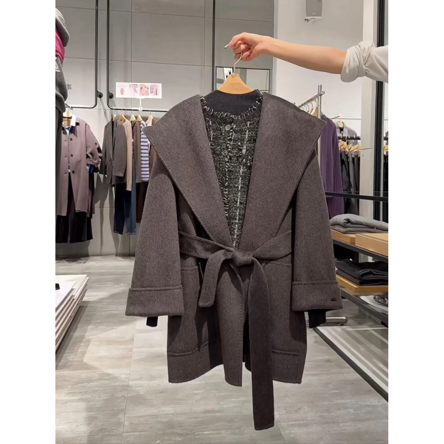 MM麦家商场同款25秋冬1680灰色斗篷羊绒毛呢大衣外套女5GA170833