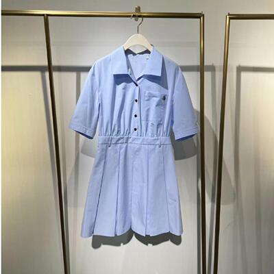MM商场同款2026春夏新款韩系显瘦纯色翻领短袖连衣裙女3H4190851