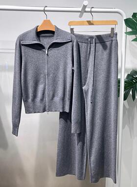 MM麦家商场同款2025冬季时尚百搭灰色针织羊毛休闲裤女5GA352961