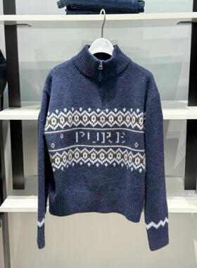 MM麦家商场同款冬季半拉链藏青色百搭立领针织衫毛衣4GC133811