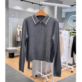 MM麦家商场同款2025秋新品灰色POOL领套头针织衫女上衣5G9133261