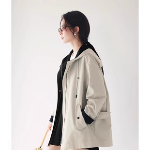 新款 风衣女2025春季 1G1960231 派克式 伊折扣撞色拉链门襟连帽短款