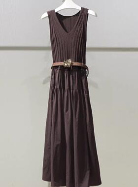 MM商场同款2026春新款时尚V领修身显瘦连衣长裙女吊带裙1H1190021