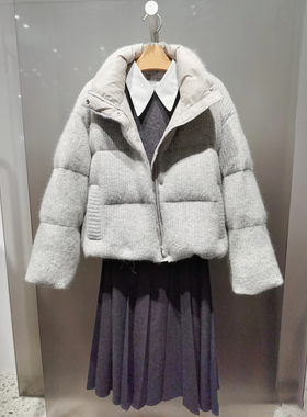 MM麦家商场同款2025冬新品时尚百搭浅灰色鹅绒羽绒服5FA280841Q