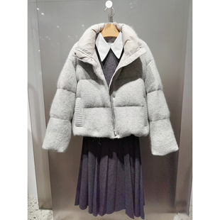 MM麦家商场同款2025冬新品时尚百搭浅灰色鹅绒羽绒服5FA280841Q