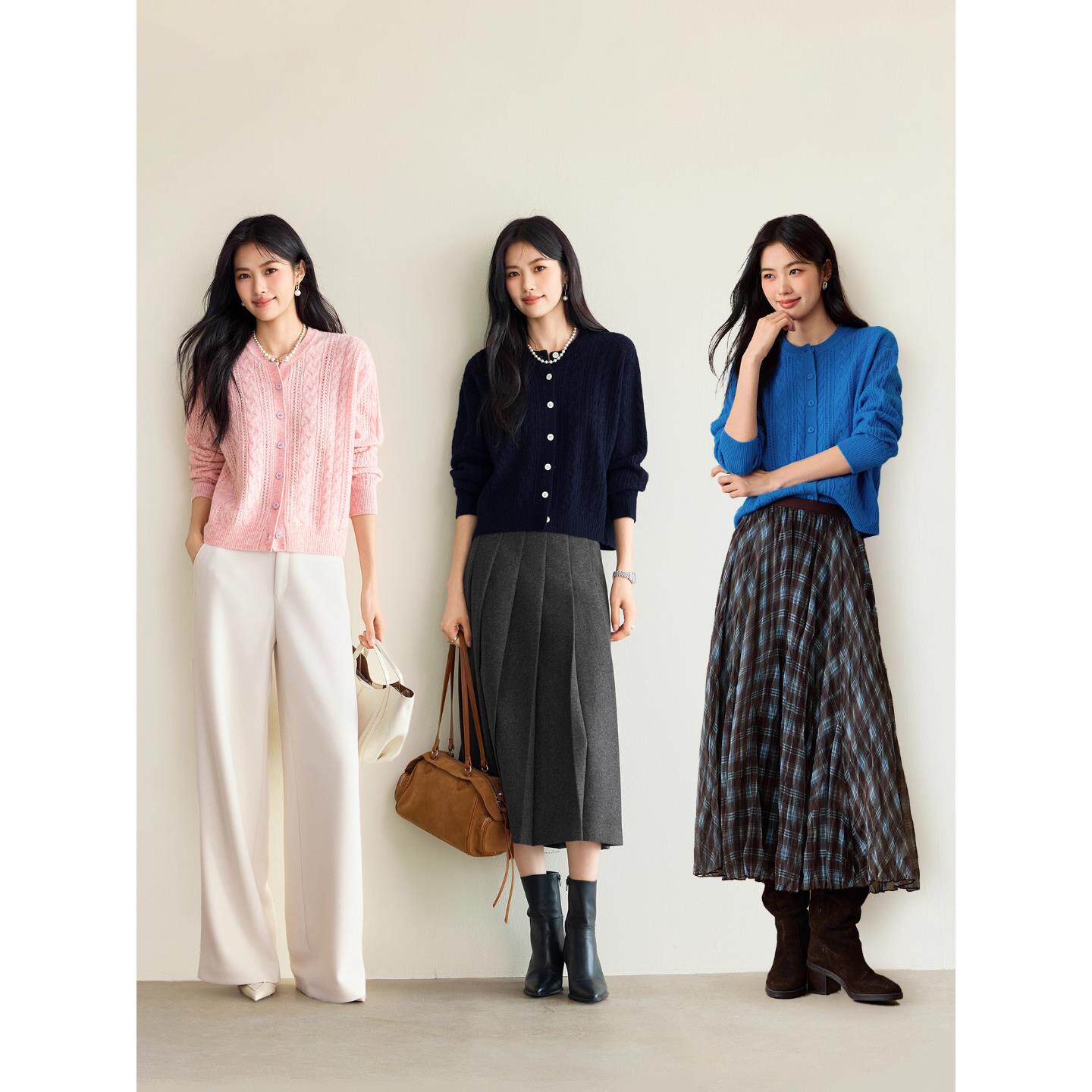 蒋欣代言伊折扣全羊毛绞花针织开衫女25款百搭休闲通勤1G9932501