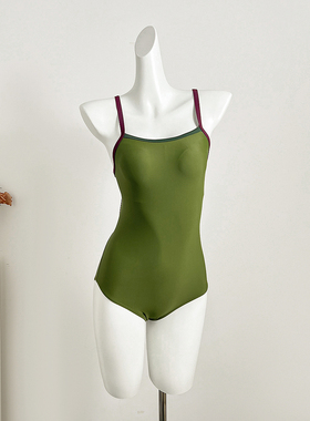 hserna泳衣女高级感2025新款游泳馆专用性感竞速连体游泳衣苔藓绿