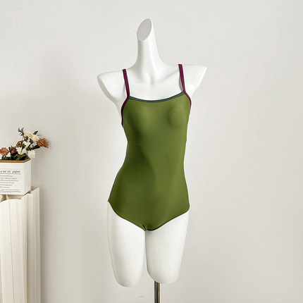hserna泳衣女高级感2025新款游泳馆专用性感竞速连体游泳衣苔藓绿