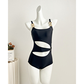 新款 鸟 黑色高级ins风连体显瘦遮肚温泉度假泳衣 自由