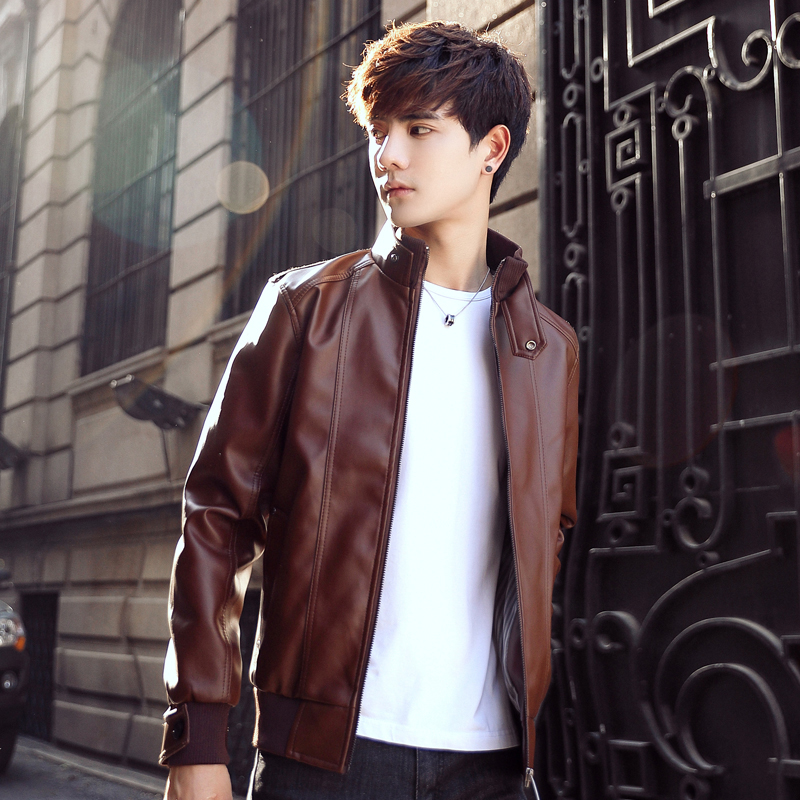 Autumn-winter leather jacket Korean PU leather jacket Men's wear Slim locomotive leather jacket