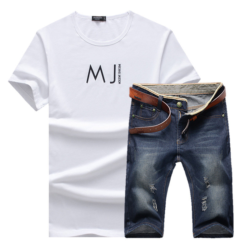 Running Suit Men's Summer T-shirt, Jeans and Short Sleeves