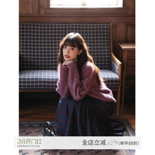 浆果琴谱/慵懒绵羊毛 紫色针织毛衣女冬季羊毛衫上衣好看绿色内搭