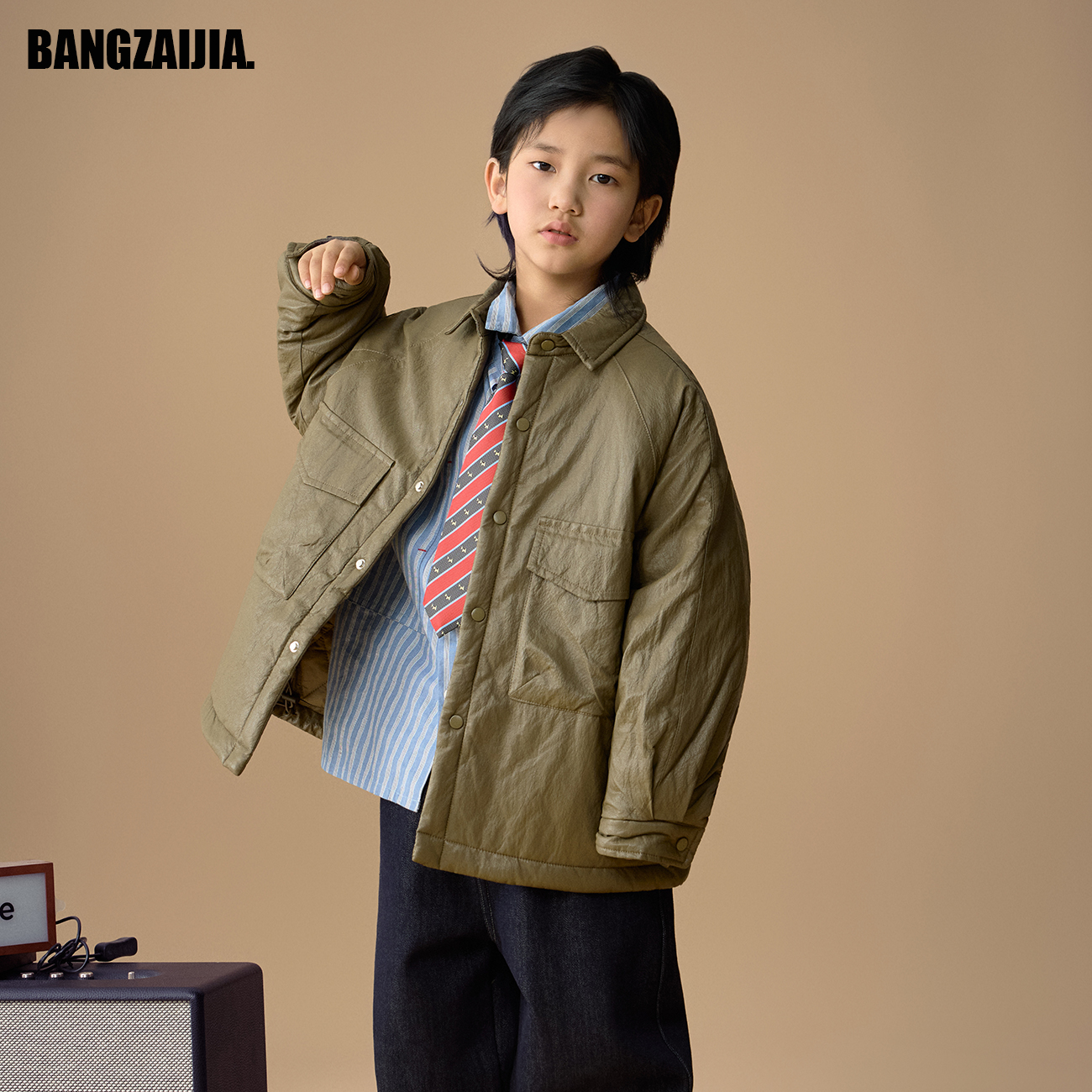 儿童翻领夹棉加厚夹克外套