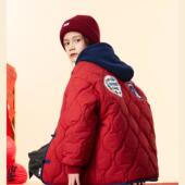 邦仔家定制年服儿童中式 棒球盘扣拉链棉服男童刺绣勋章红色外套