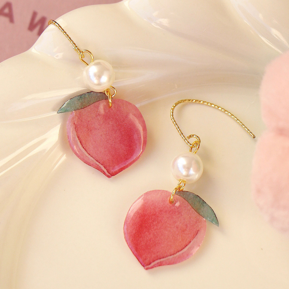 莉夏水蜜桃耳饰热缩片轻巧耳环珍珠粉色可爱少女清新桃子水果耳夹,饰品/流行首饰/时尚饰品新,耳环,淘宝优惠券,粉丝福利购,淘宝优惠卷