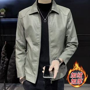薄款 男士 男外套帅气韩版 2022新款 加绒加厚机车外套皮衣 皮衣秋冬季