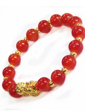 红玛瑙转运珠沙金貔貅手链