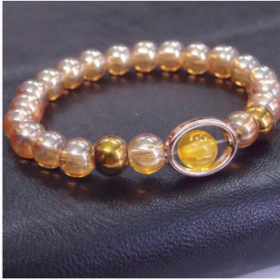 仿巴西深色橘黄橙黄水晶手链男女 六字真言转运手饰品礼物手串