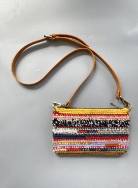 手工钩织彩色多巴胺小包 斜挎包 手提包 腋下包 真皮包带