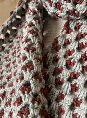 纯手工钩织拼色羊毛围巾 100%澳洲美利奴羊毛 柔软亲肤