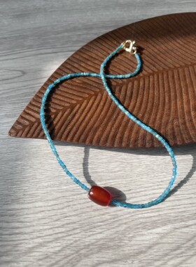 手作复古蓝磷灰项链「繁花」