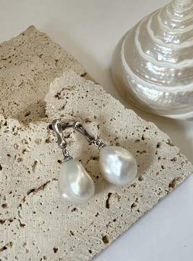 淡水碎银子巴洛克珍珠耳环S925银耳钉简约百搭耳环