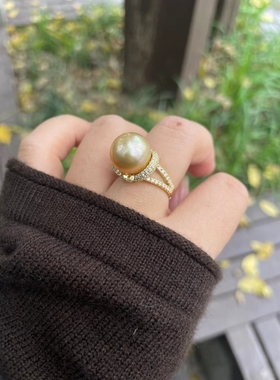 海水珠戒指 金珠大溪地铂金灰 现货孤品一物一图